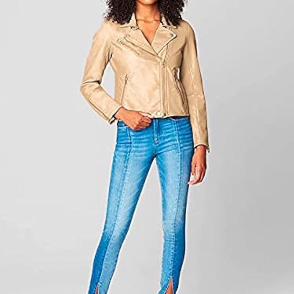 New Blank NYC Natural light Cream color Vegan leather moto jacket gold hardware - Picture 10 of 11